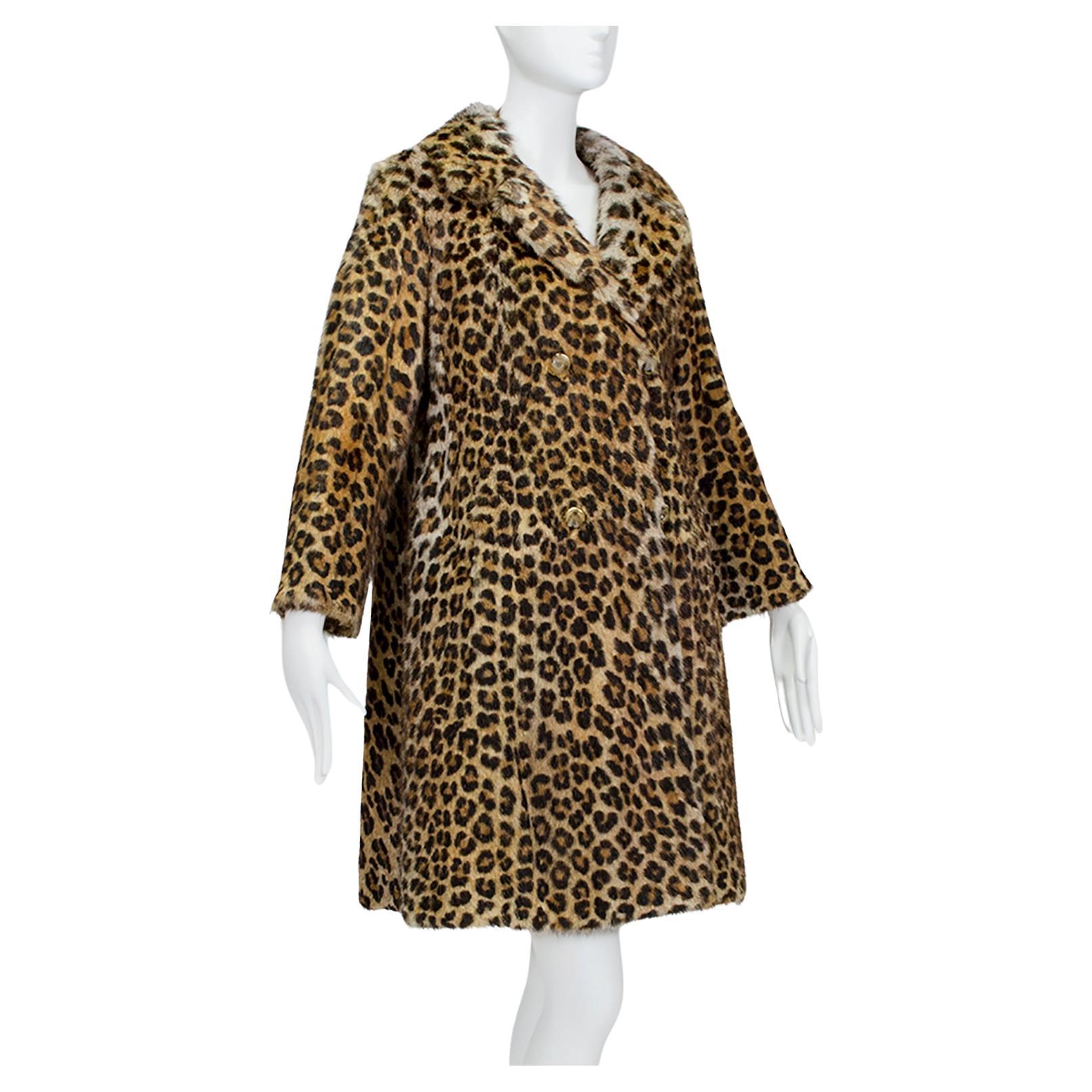 Leopard Print Mink Double Breasted A-Line Fur Stroller Coat - S-M, 1962 For Sale