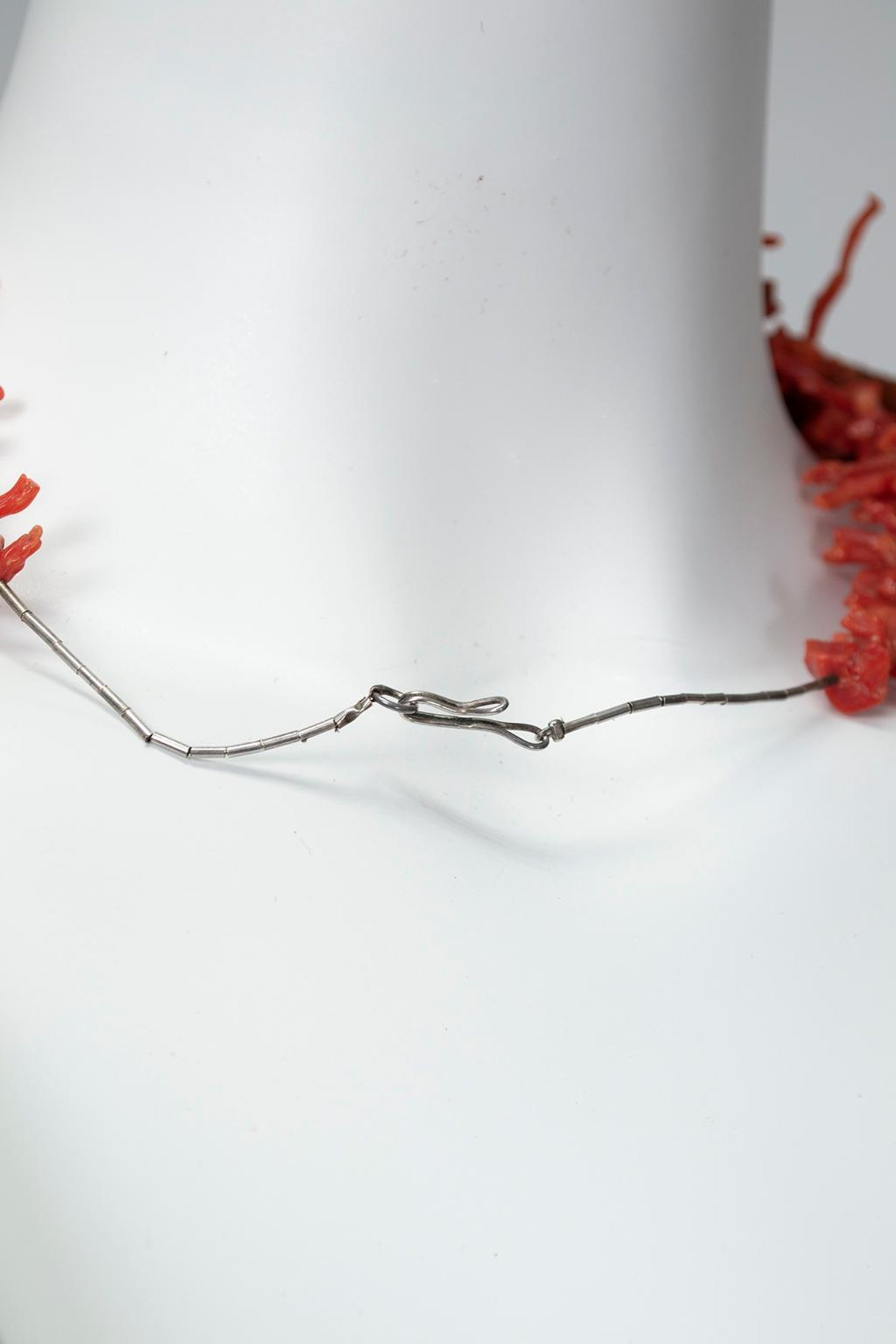 Oxblood Red Branch Coral and Silver Bead Necklace - 16", 1970s at 1stDibs