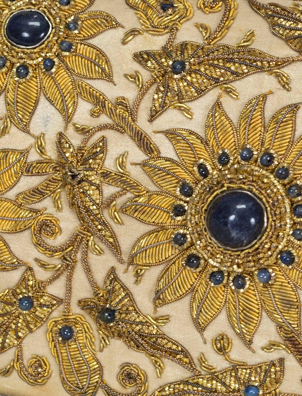 Brown Lapis Lazuli and Embroidered Gold Bullion Zardozi Evening Bag, 1960s