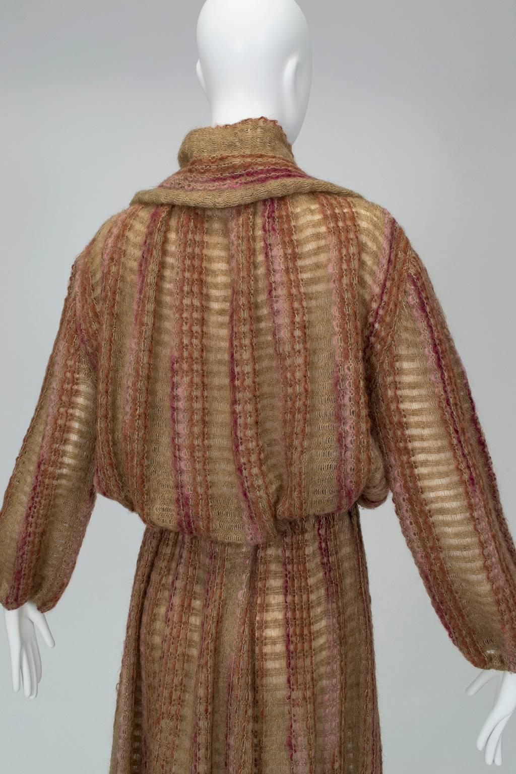 Women's Autumn Rust Mohair Fiber Art Sailor Pullover and Midi Skirt Ensemble-M-L, 1970s For Sale