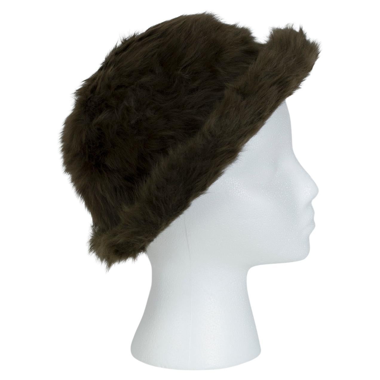James Galanos Brown Toscana Shearling Fur Bowler Hat - S, 1980s For Sale