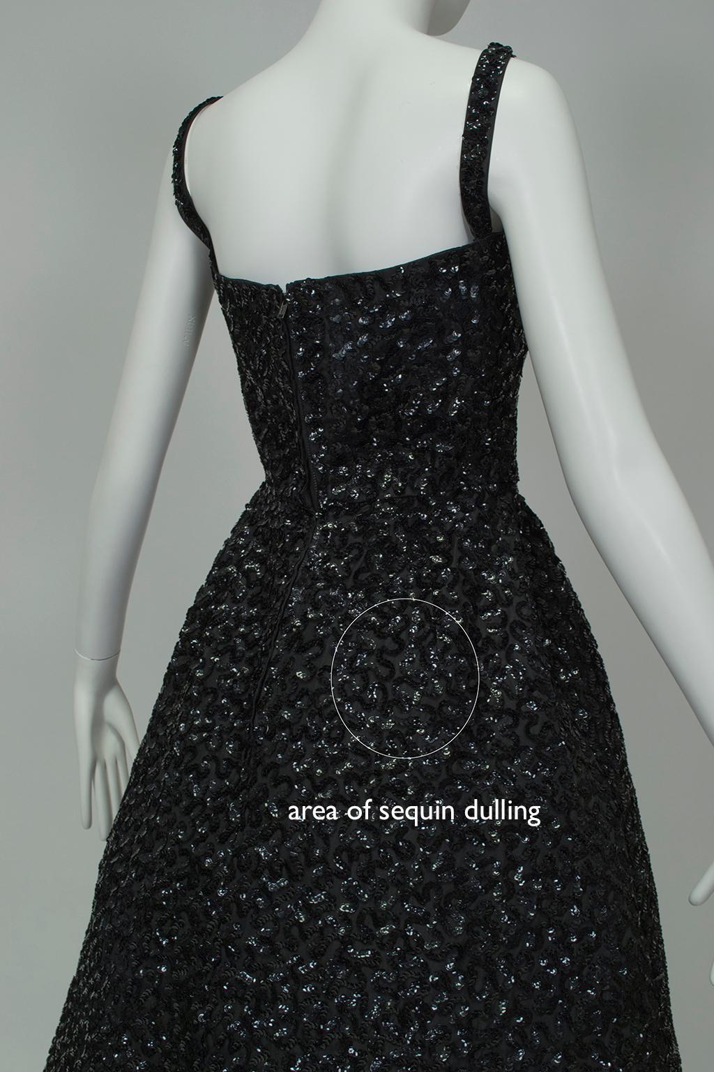 Noir *Grande taille* Robe sans manches à paillettes Pavé Starry Night - M, 1950s en vente 4