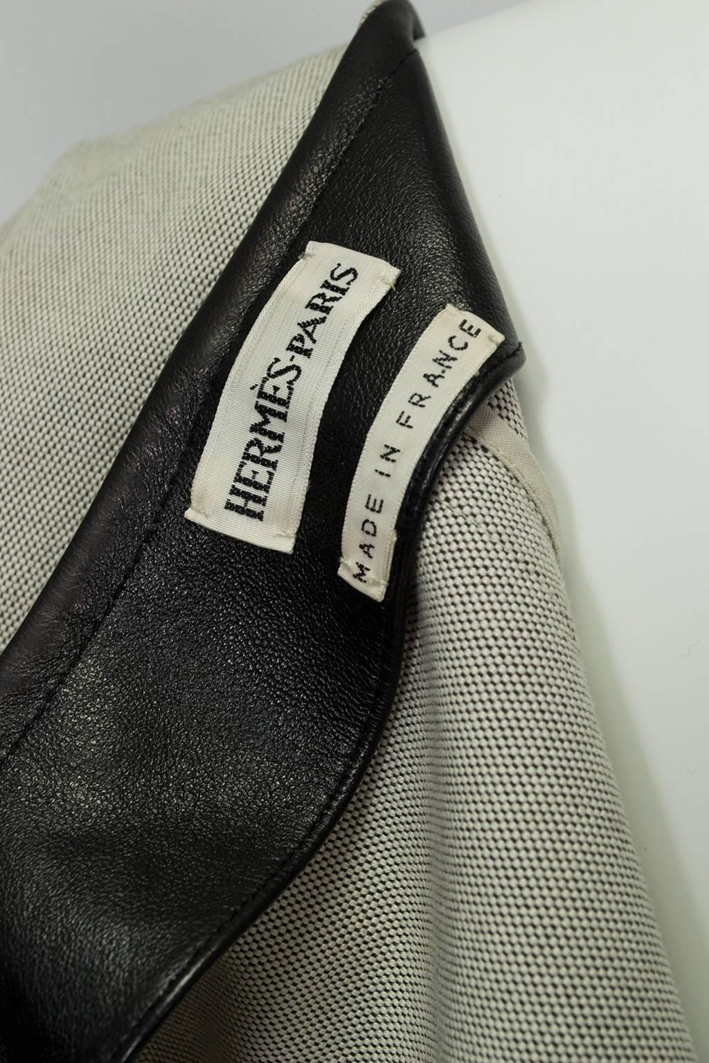 Veste courte en toile et cuir kaki Hermès, avec attaches Palladium - M, 1990 en vente 4