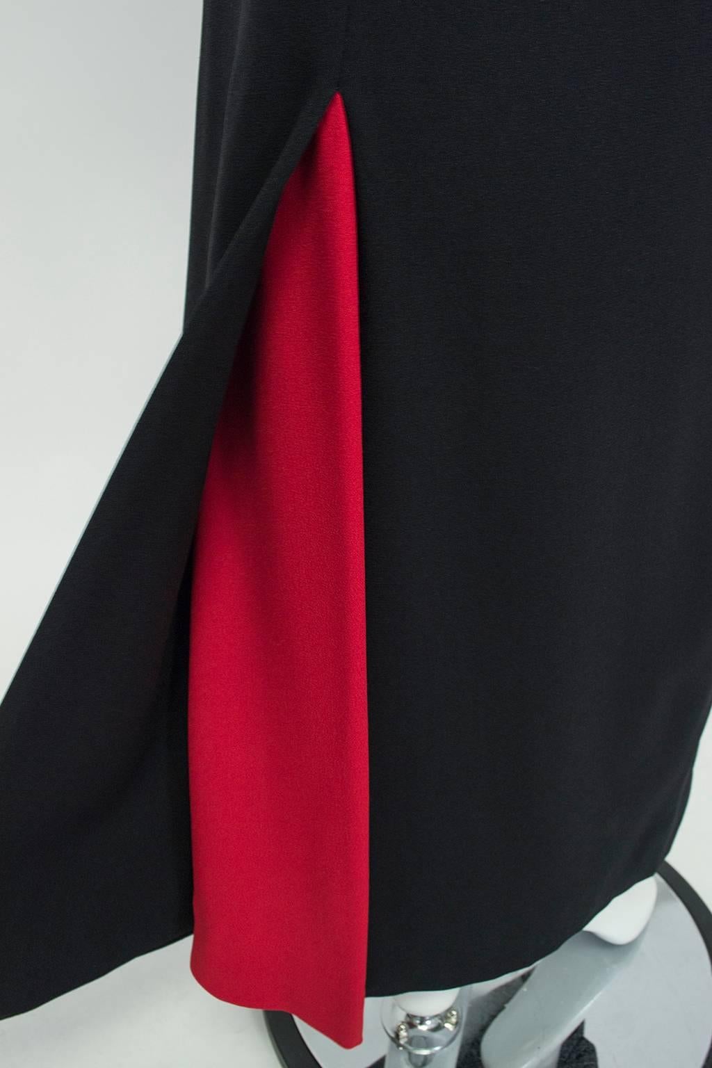 Valentino Jeweled Black Column Gown with Red Accents - Small, 1980s 4