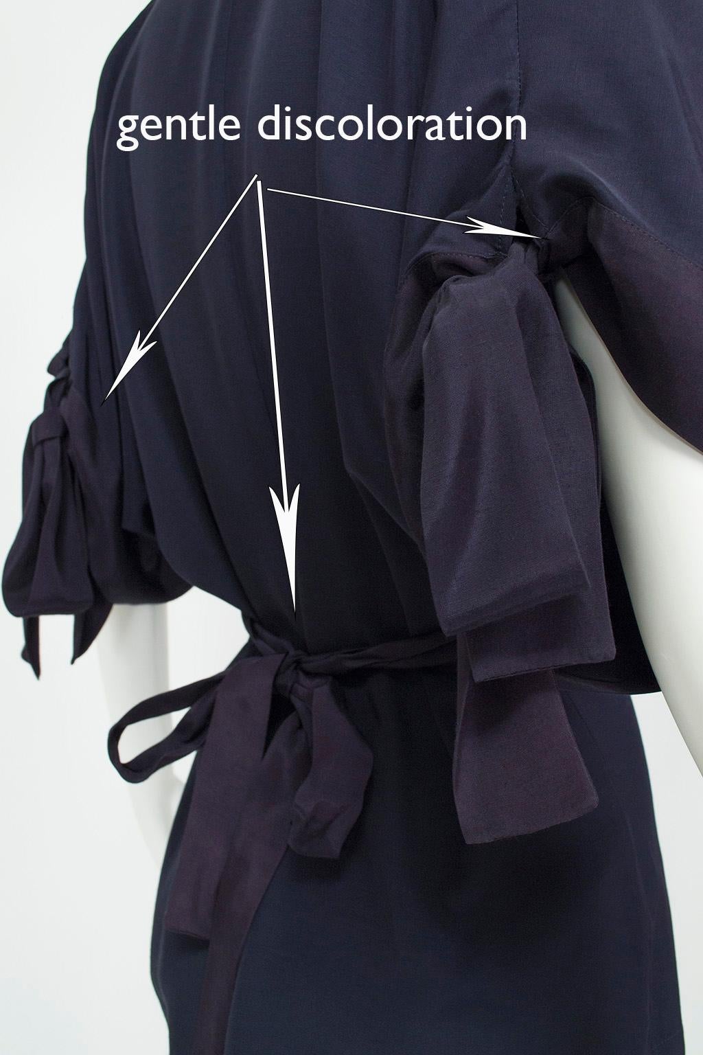 Norma Kamali Navy Peplum Blouse with Keyhole Pussy Bow, 1980s 4