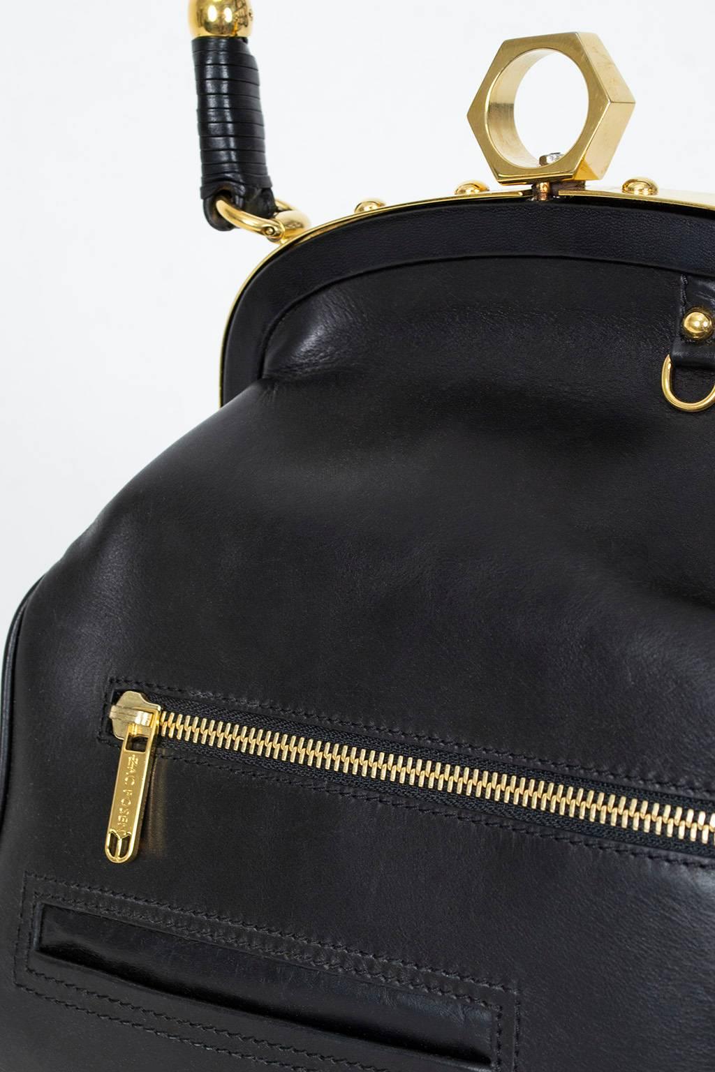 Zac Posen Black Alexia Top Handle Bag with Gold Hardware, 21st Century In Good Condition In Tucson, AZ