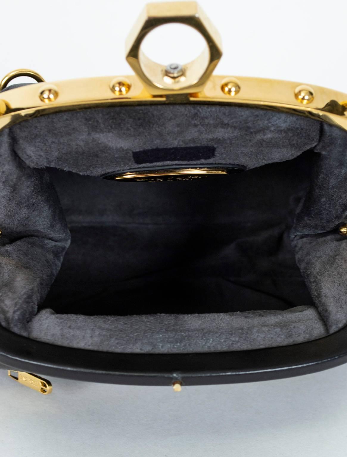 Women's Zac Posen Black Alexia Top Handle Bag with Gold Hardware, 21st Century