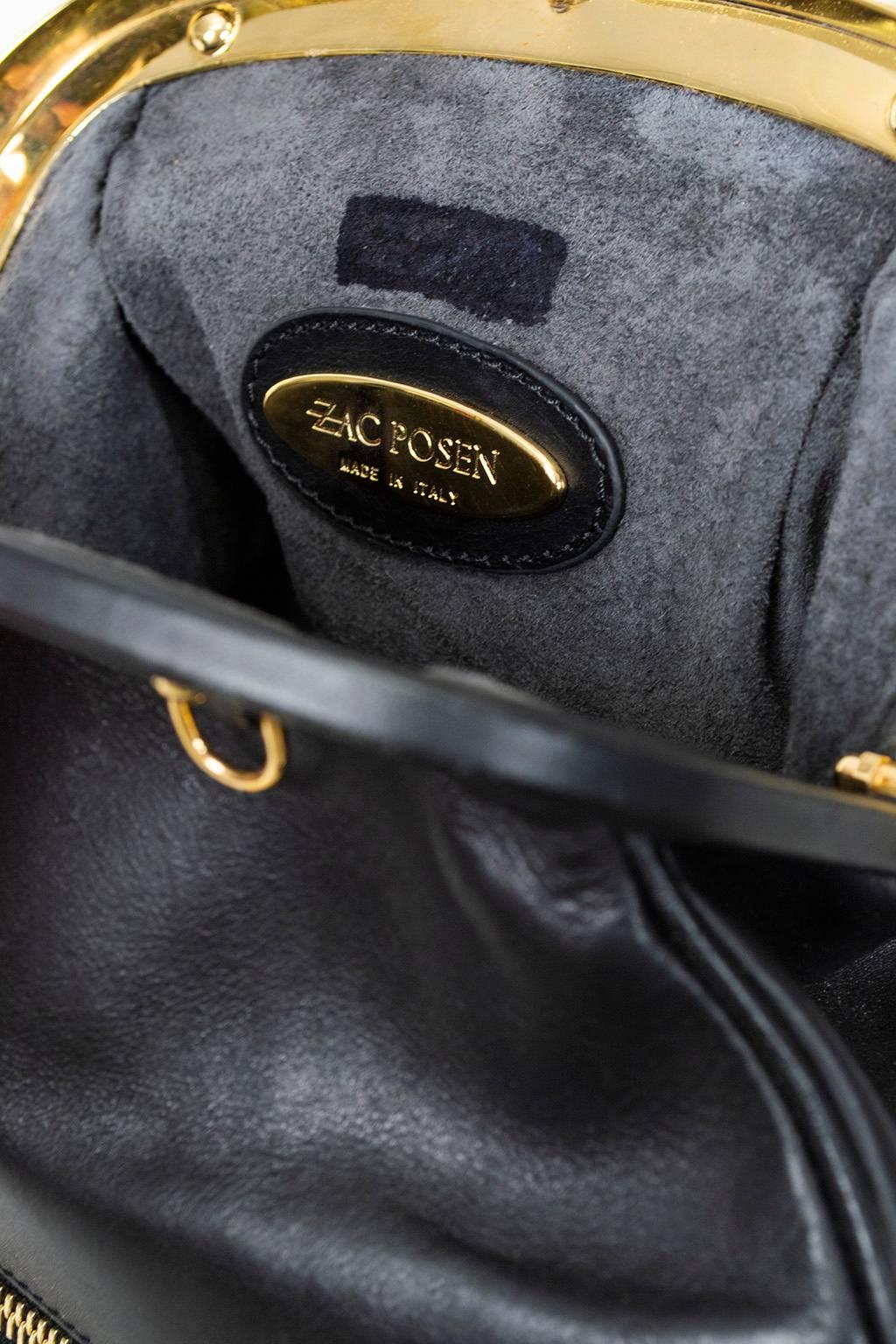 Zac Posen Black Alexia Top Handle Bag with Gold Hardware, 21st Century 1