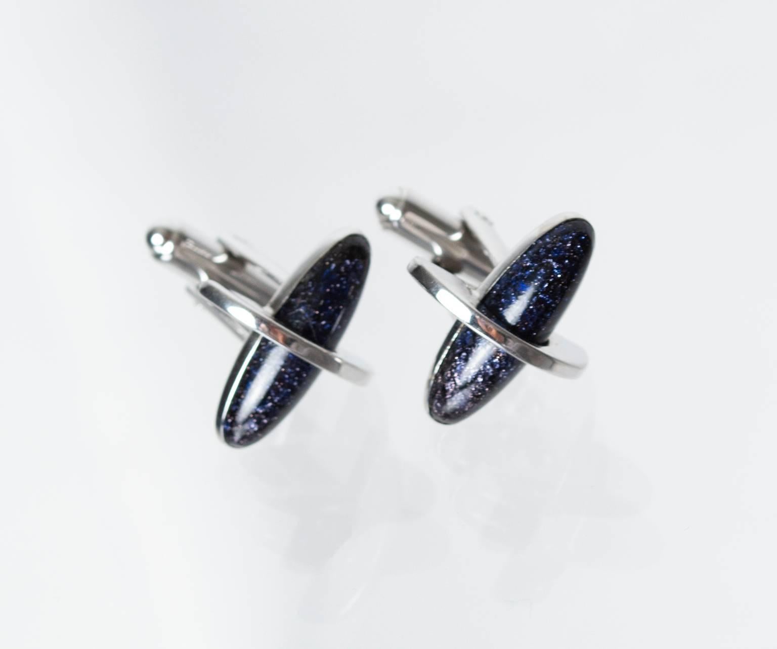 Retro Hickock Atomic Age Elliptical Silver Cuff Links, 1950s