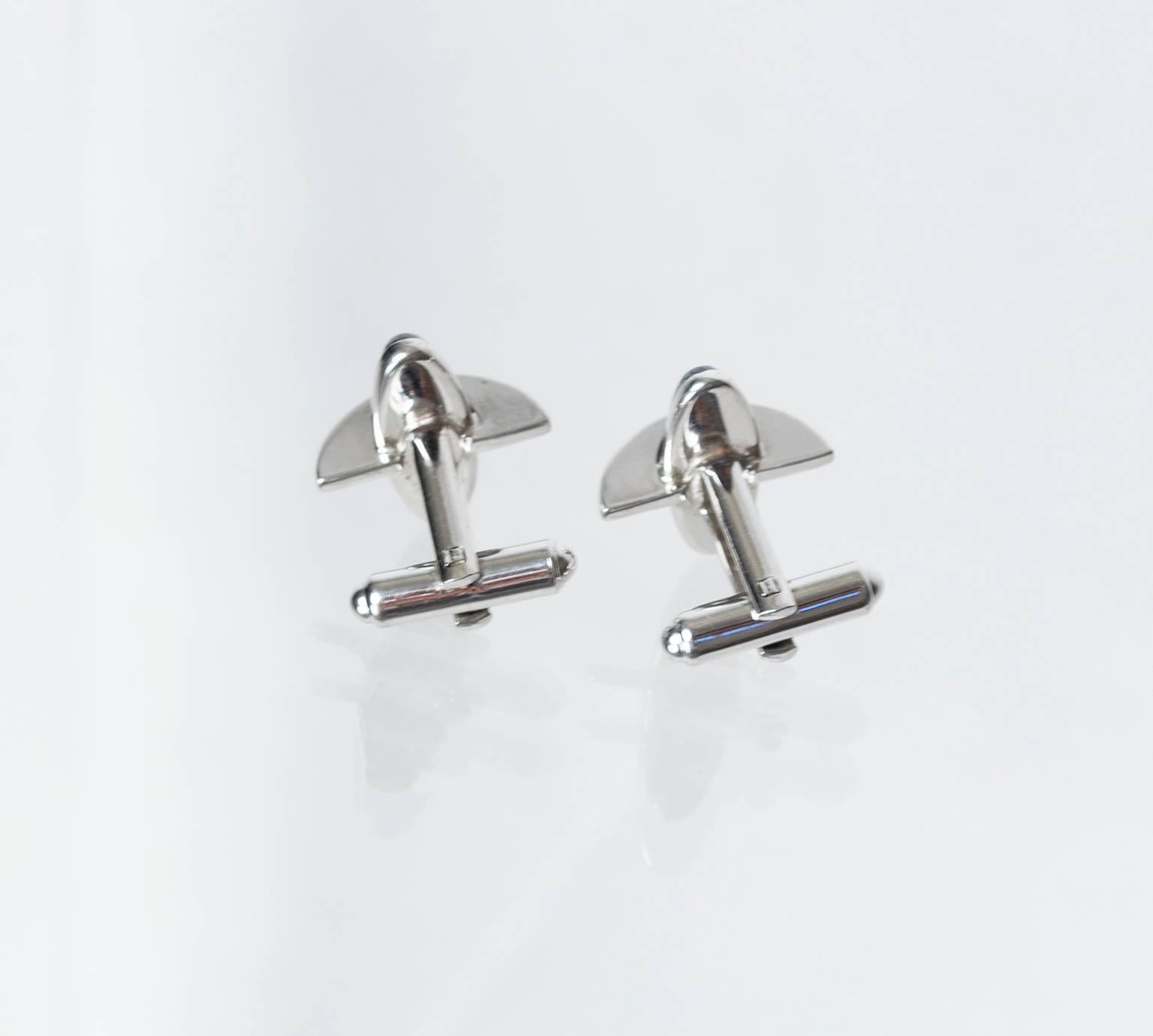 Men's Hickock Atomic Age Elliptical Silver Cuff Links, 1950s
