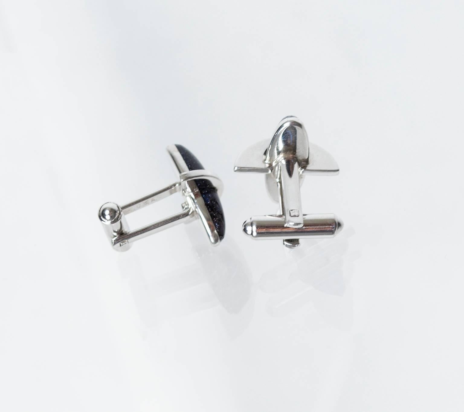 Hickock Atomic Age Elliptical Silver Cuff Links, 1950s In Excellent Condition In Tucson, AZ