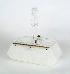 Florida Handbags White Marble and Carved Crystal Lucite Box Purse, 1950s