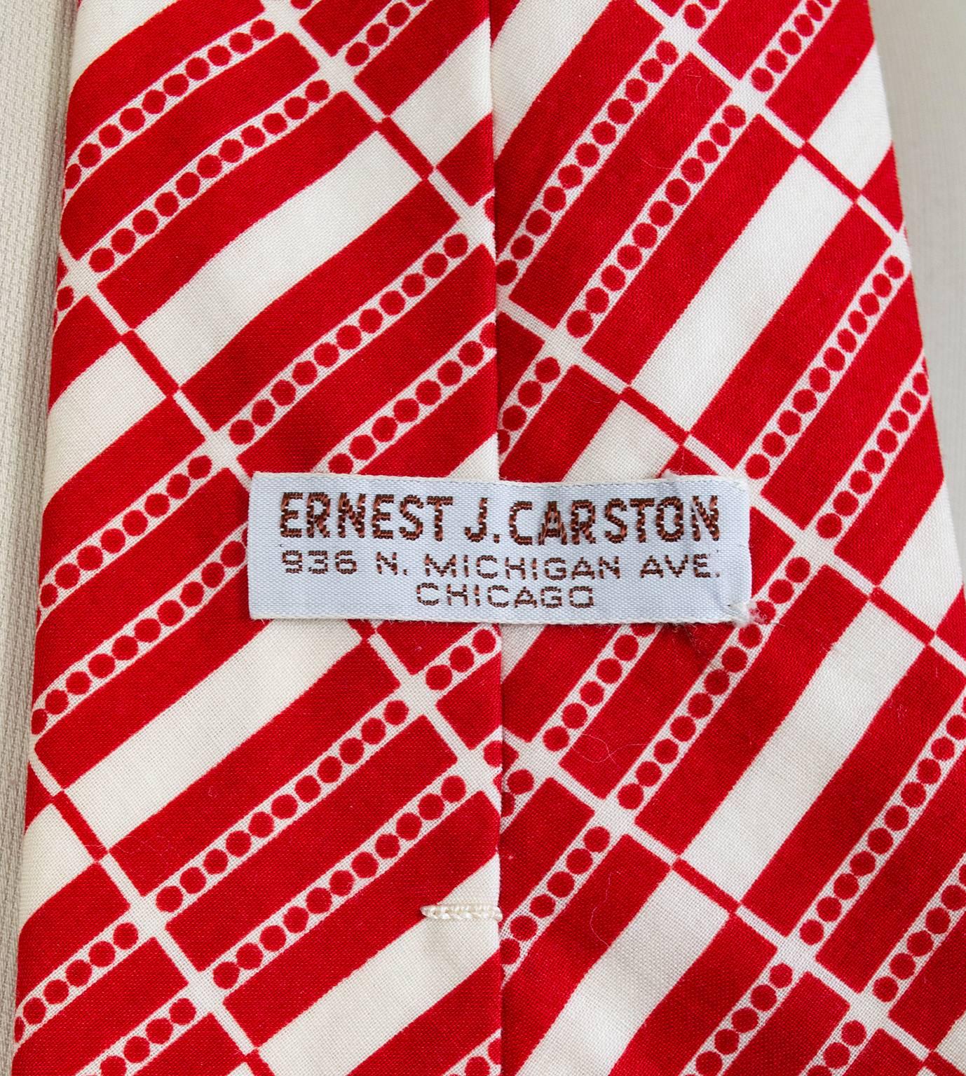 Men's Red and White Modern Graphic Stripe Cotton Necktie – Chicago, 1970s 2