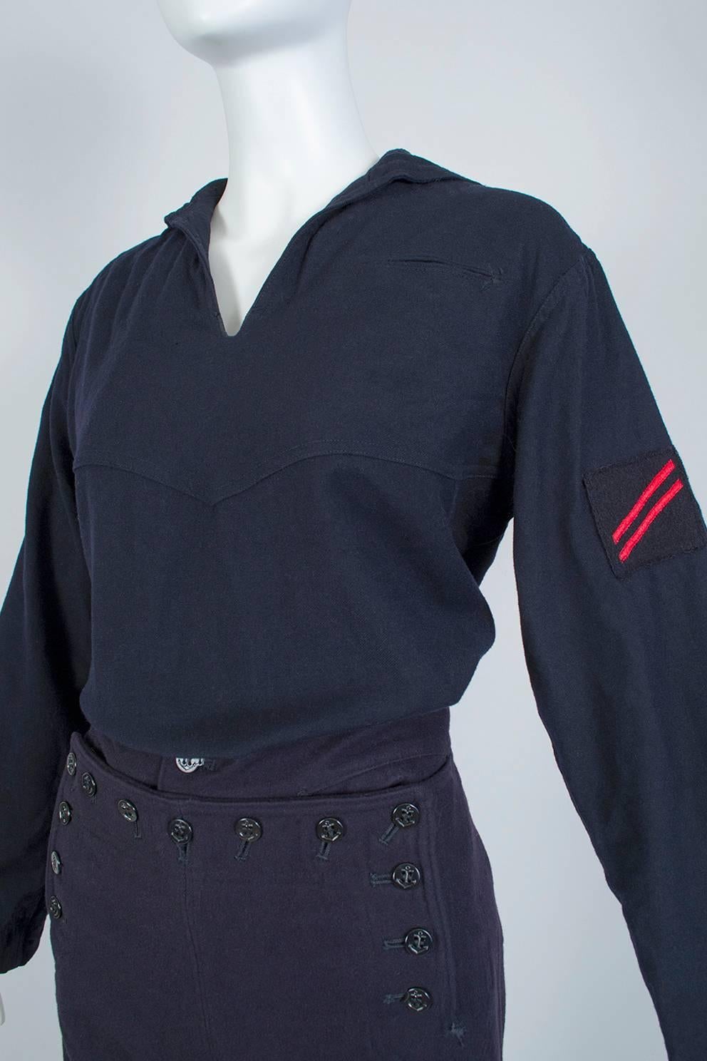Black US Navy Crackerjack Sailor Pant and Middy Shirt Ensemble - Men S / Women L, 1967