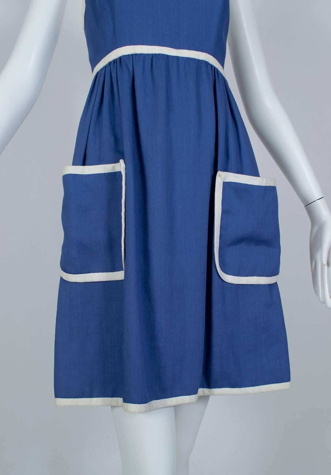 Teal Traina Französisches blaues Minikleid mit Racer Back und Schal - XS, 1960er Jahre im Angebot 5
