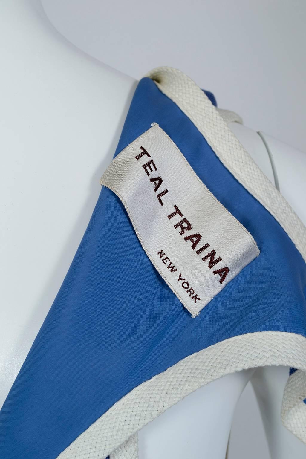 Teal Traina Französisches blaues Minikleid mit Racer Back und Schal - XS, 1960er Jahre im Angebot 7