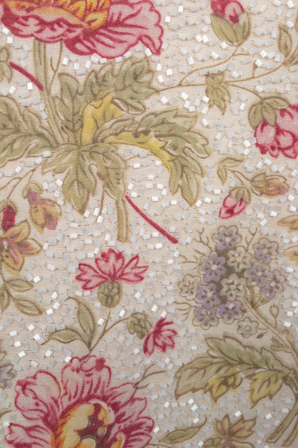 Robe sans manches à fleurs prunes en perles de verre avec passepoil doré, taille M, années 1920 en vente 6