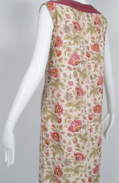 Sleeveless Plum Floral Glass Bead Sack Dress with Gold Piping - M, 1920s