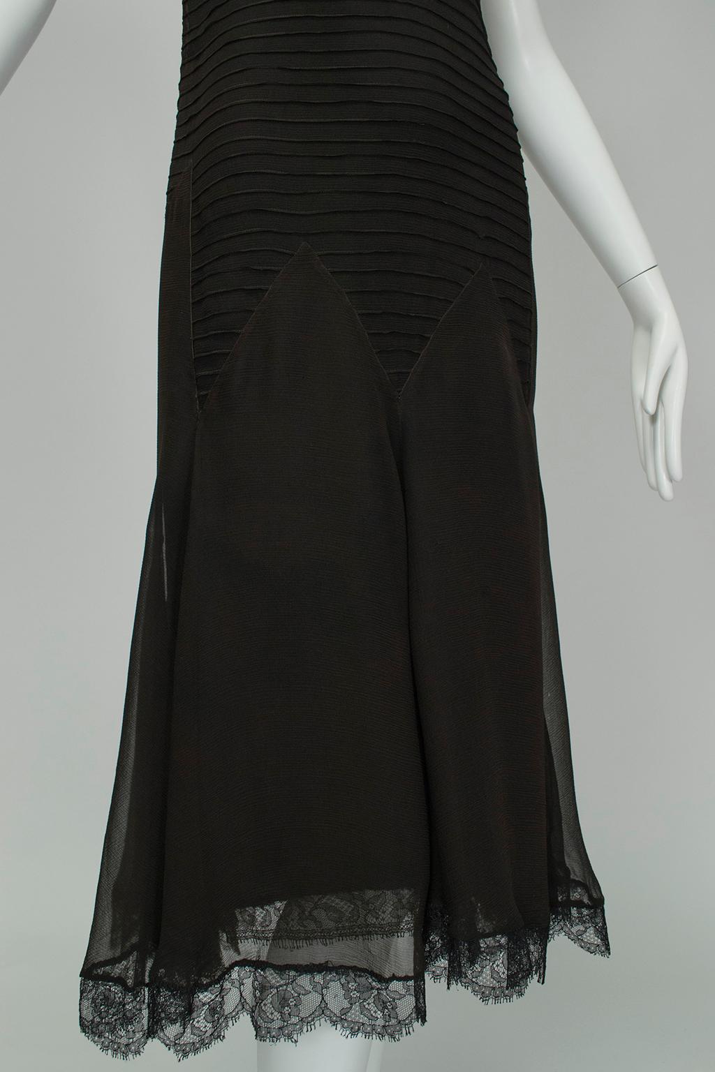 Embroidered Drop Waist Trumpet Dress with Pintuck Illusion Bodice, 1920s 4