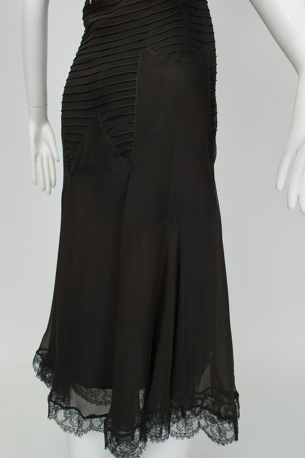 Embroidered Drop Waist Trumpet Dress with Pintuck Illusion Bodice, 1920s 5