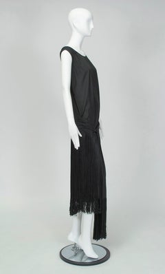Black *Large Size* Jazz Baby Backless Fringed Wrapping Flapper Dress- M-L, 1920s