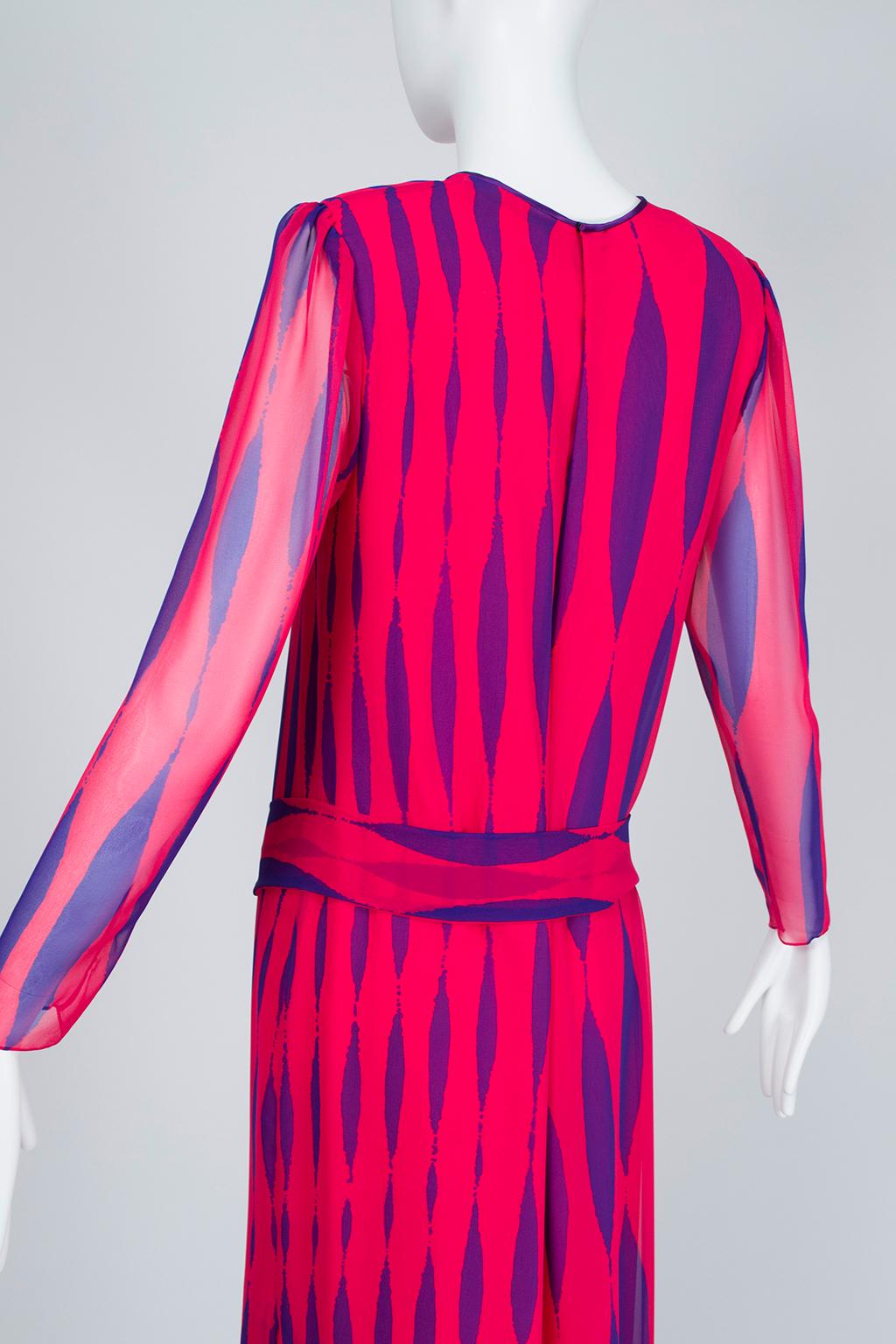 Hanae Mori Fuchsia and Purple Pop Art Column Gown - Medium, 1980s For Sale 1