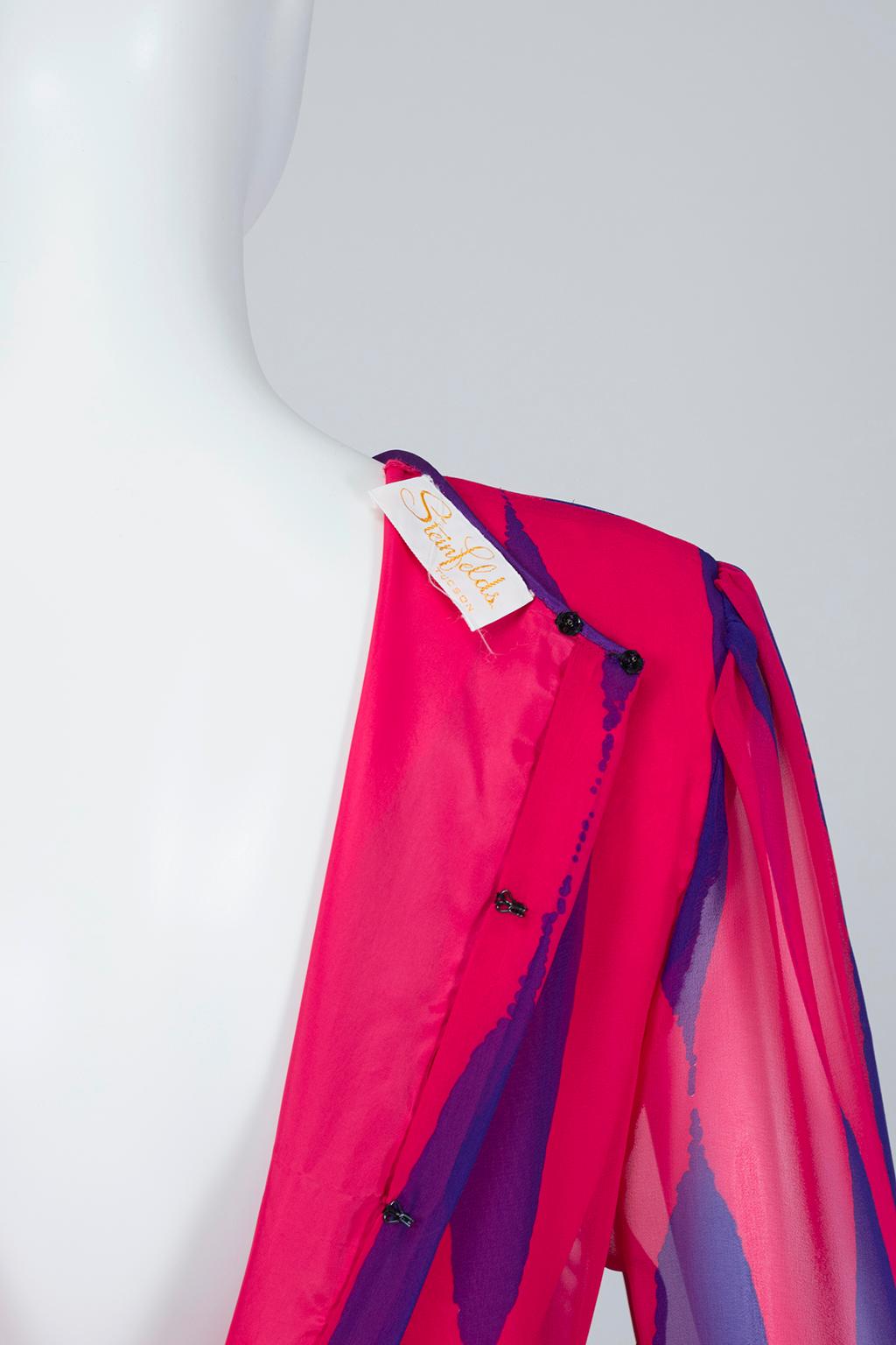 Hanae Mori Fuchsia and Purple Pop Art Column Gown - Medium, 1980s For Sale 3