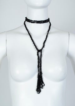 Victorian Jet Fringed Statement Lariat Necklace or Belt, 1890s