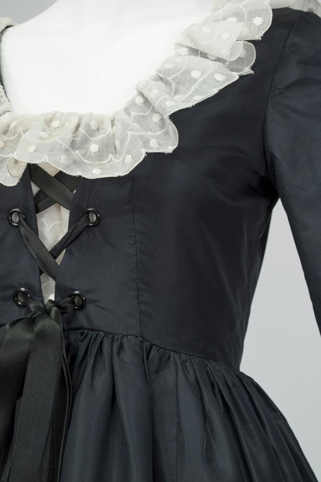 Women's Oscar de la Renta Navy Silk Lacing-Bodice Elizabethan Revival Gown - Small, 1971 For Sale