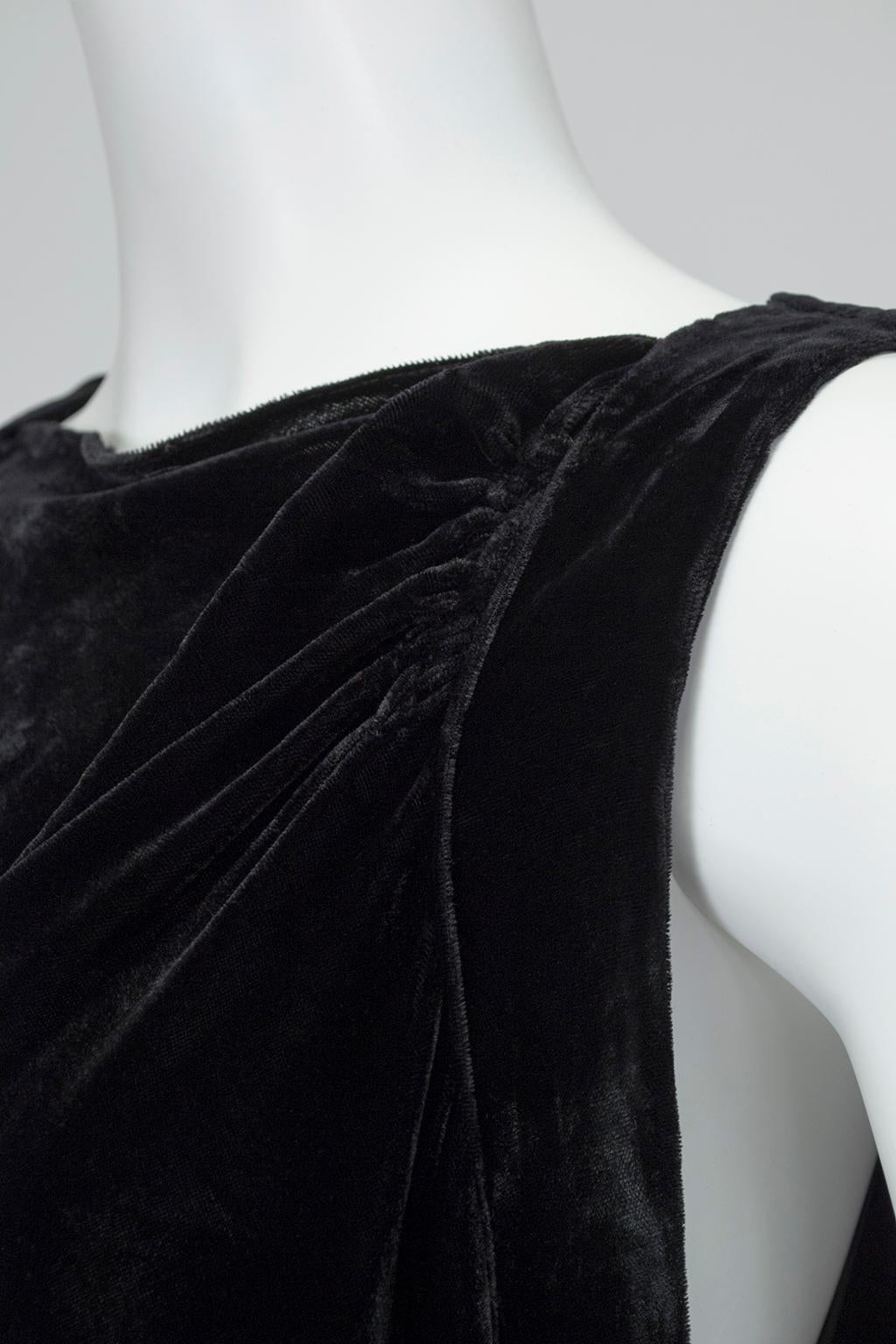 Art Deco Black Silk Velvet Slash-Back Ribbon Peplos Gown - S, late 1920s 4