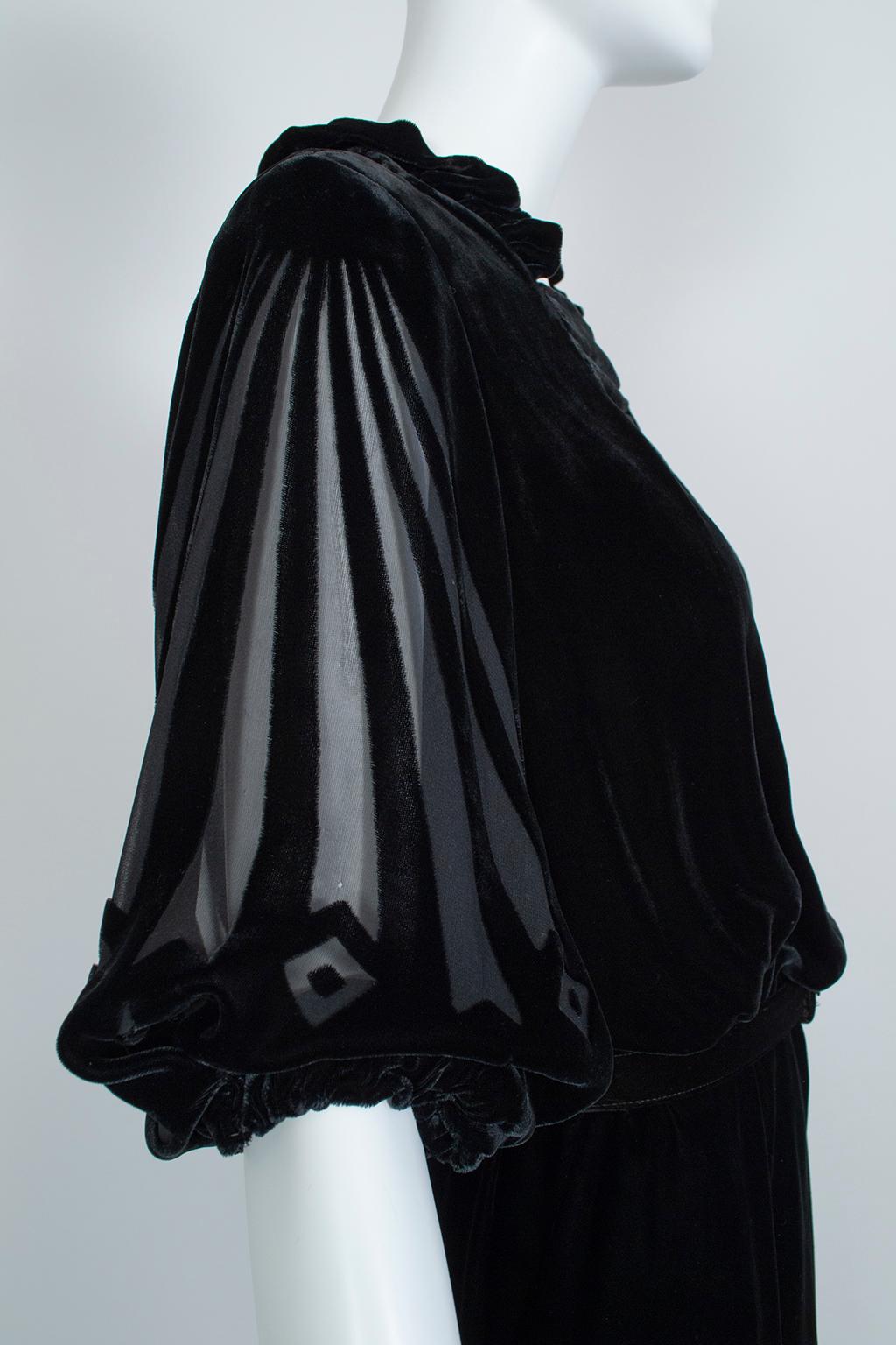 Black Art Deco Starburst Burnout Velvet Cocktail Dress - Medium, 1930s 2