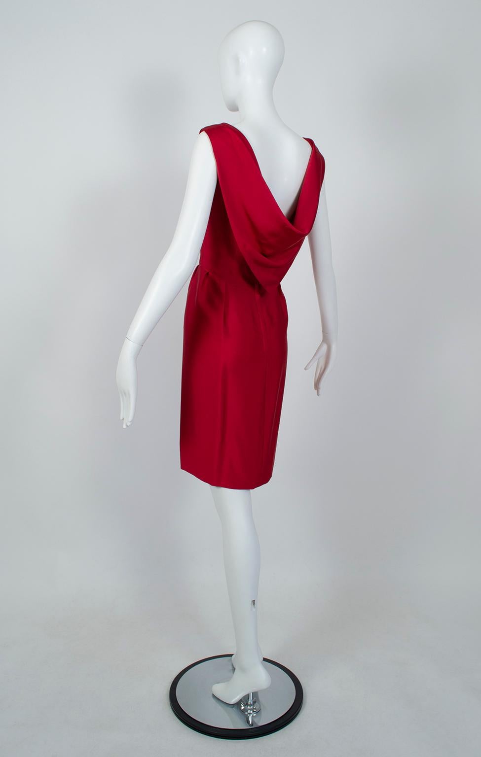 red silk sheath dress