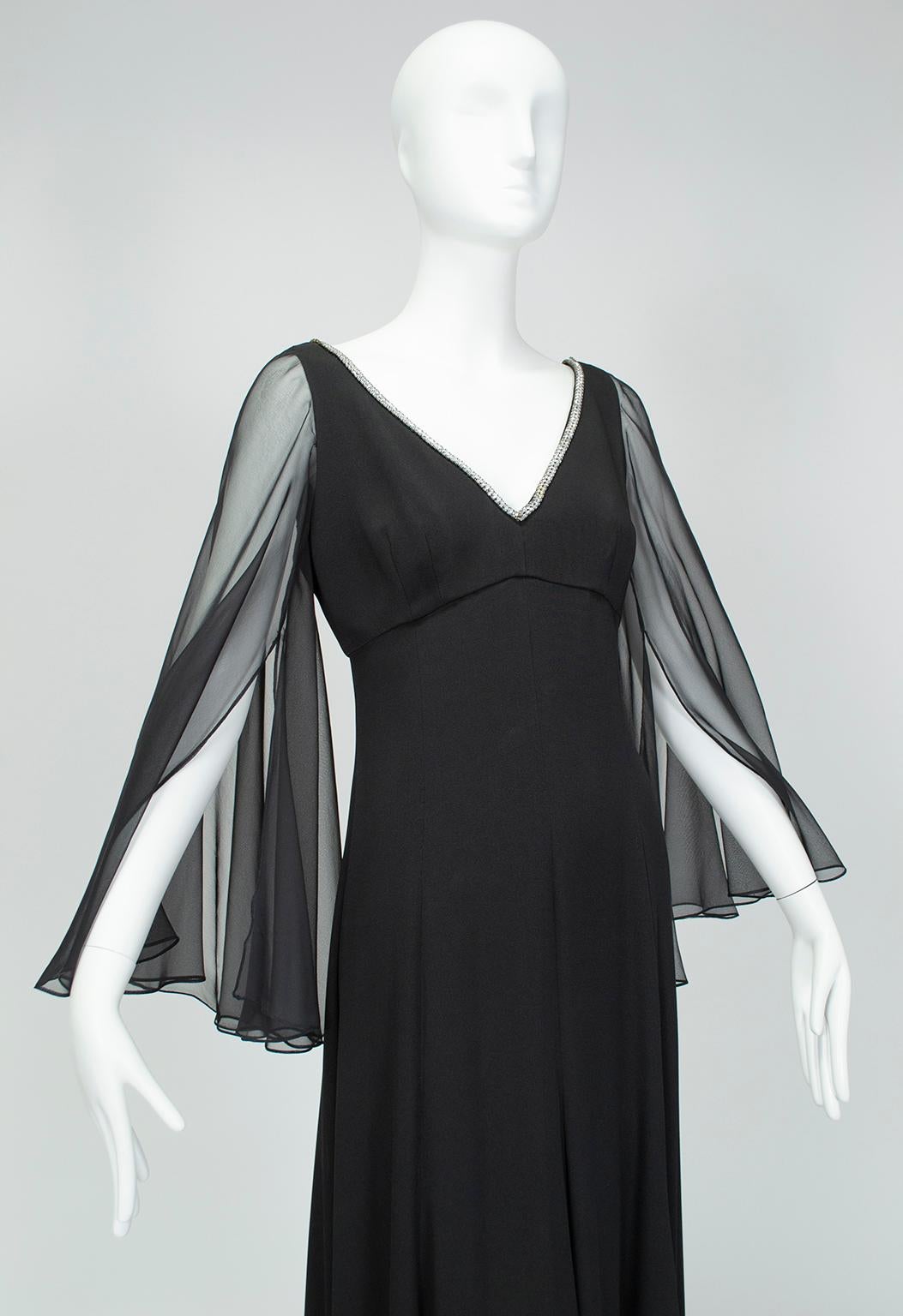 Lillie Rubin Schwarzes durchsichtiges Engelsflügelkleid mit Strassbesatz - Small, 1960er Jahre im Angebot 1