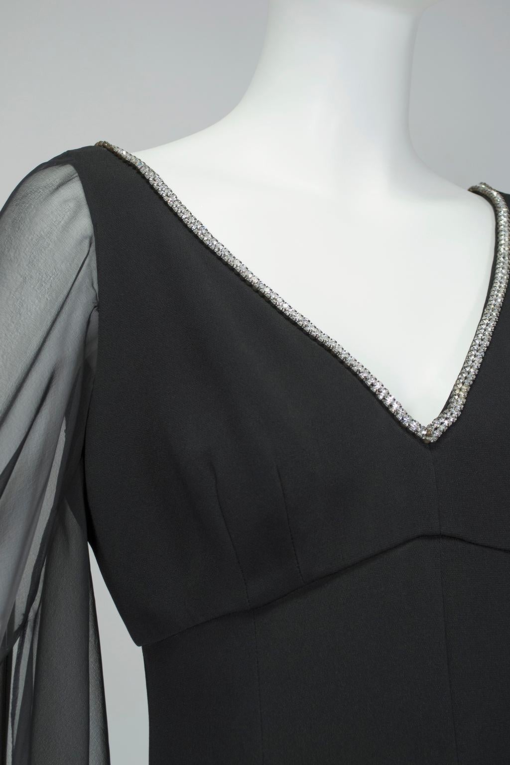 Lillie Rubin Black Sheer Angel Wing Gown with Rhinestone Plunge - Small, 1960s For Sale 1