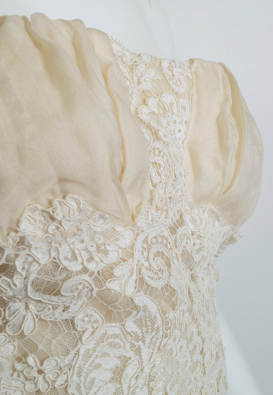Strapless Ivory Guipure Lace Corseted Robe Française Wedding Dress - XS, 1950s 2