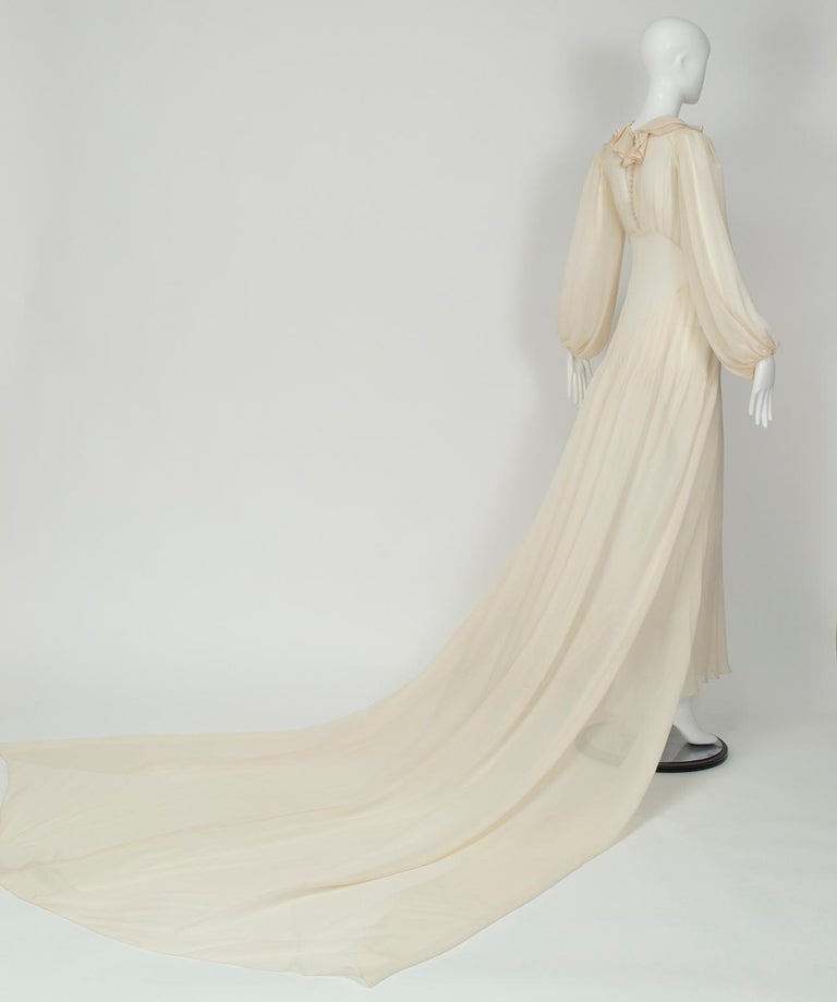 Haute Couture Cream Medieval Cathedral Train Wedding Gown - Small, 1930s For Sale 2