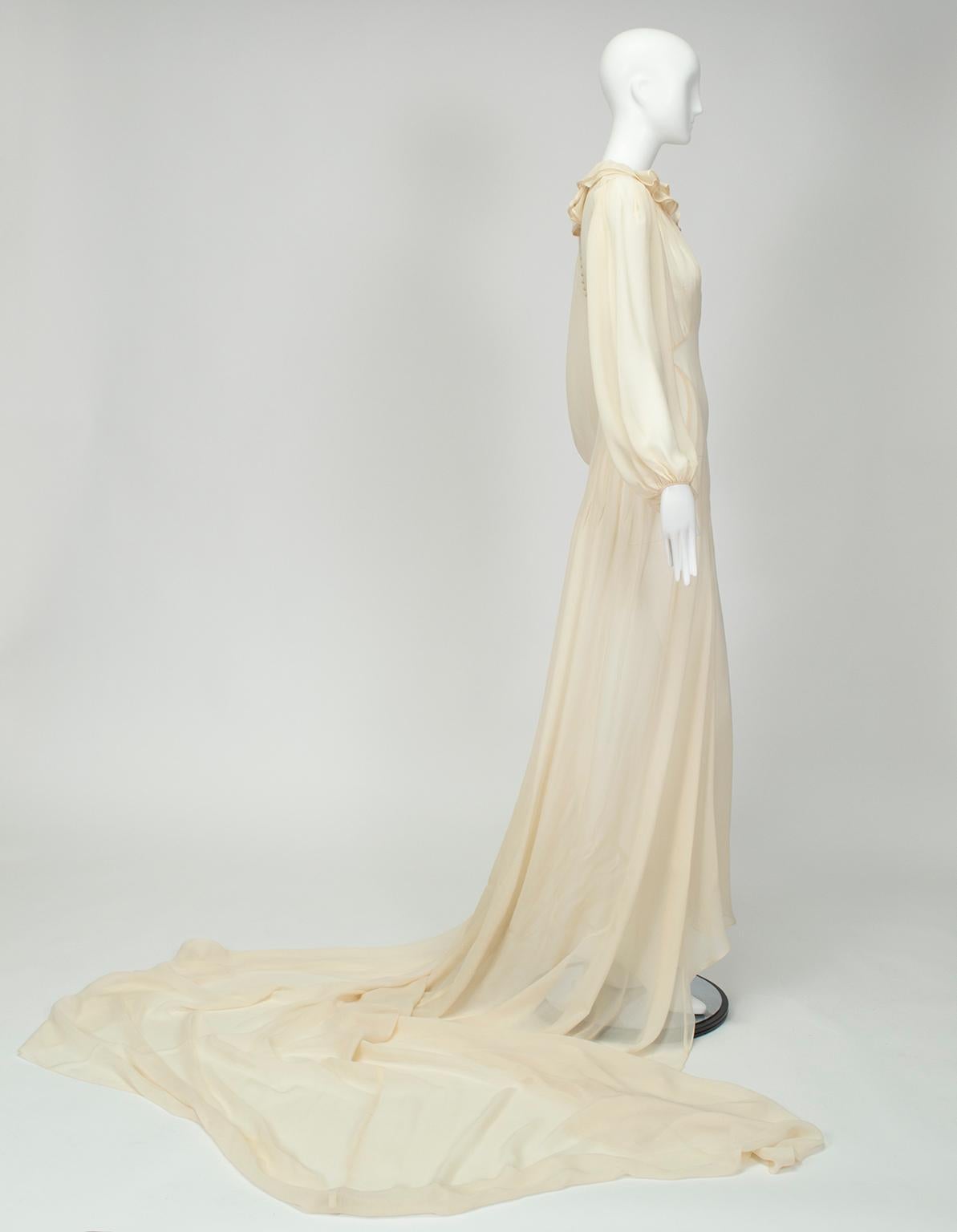 Beige Haute Couture Cream Medieval Cathedral Train Wedding Gown - Small, 1930s