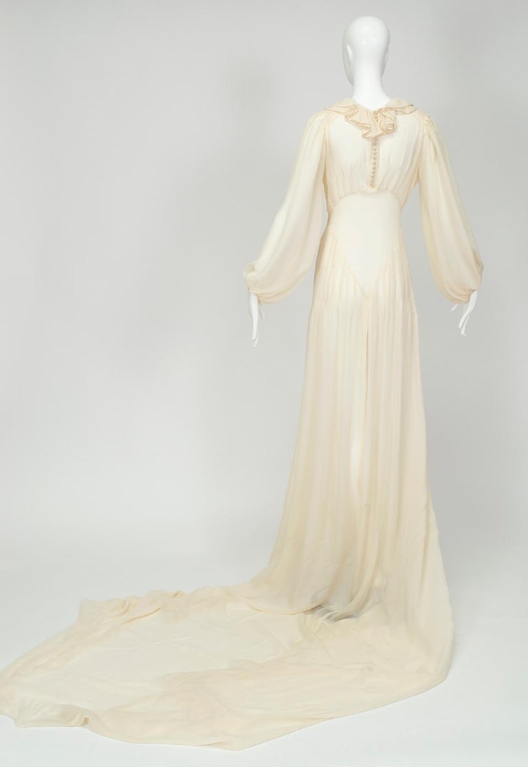 Women's Haute Couture Cream Medieval Cathedral Train Wedding Gown - Small, 1930s For Sale