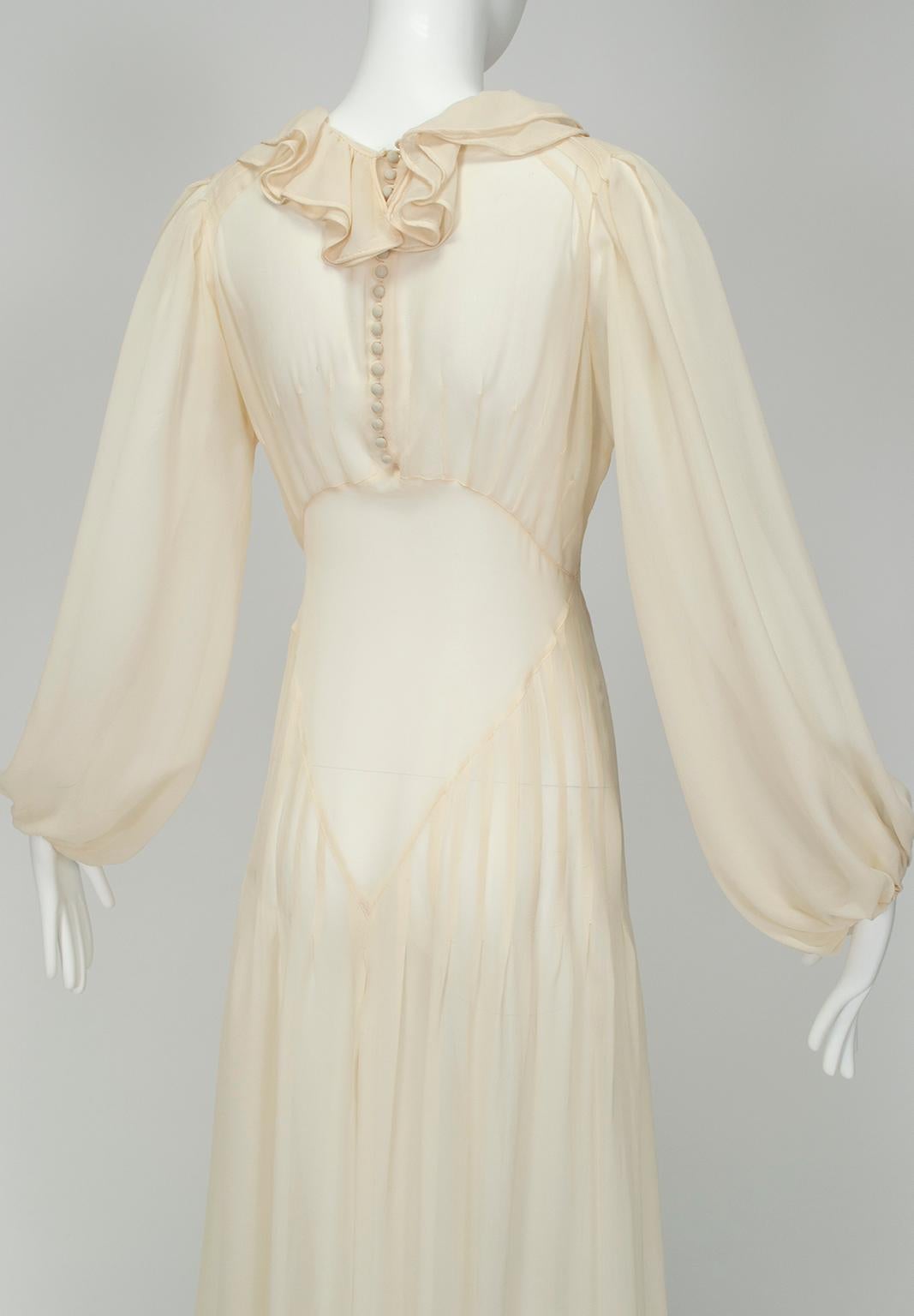 Haute Couture Cream Medieval Cathedral Train Wedding Gown - Small, 1930s 4