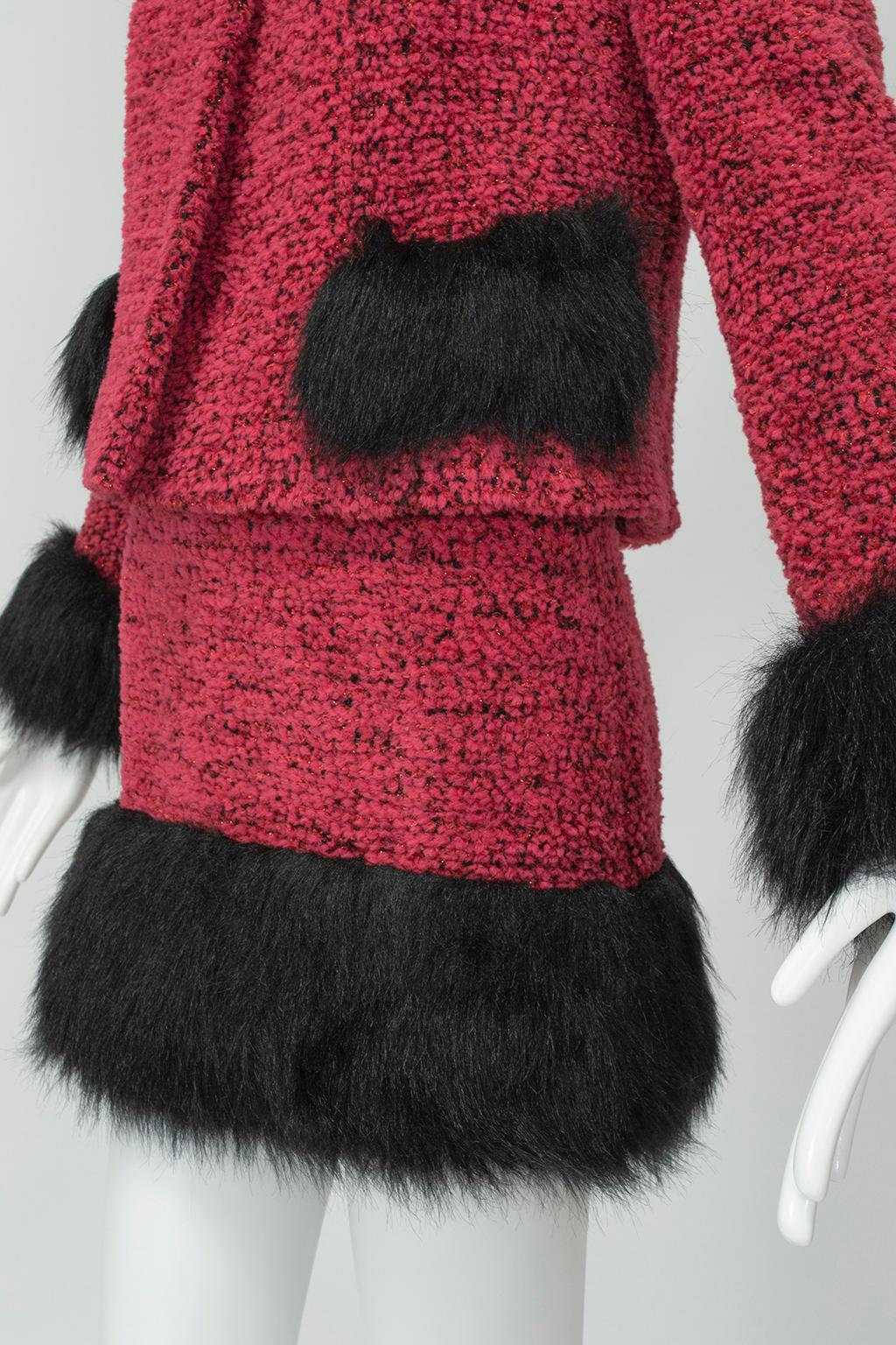 Women's Chanel Fuchsia Faux Fur Runway Suit as Worn by Helena Christiansen - XS, 1994