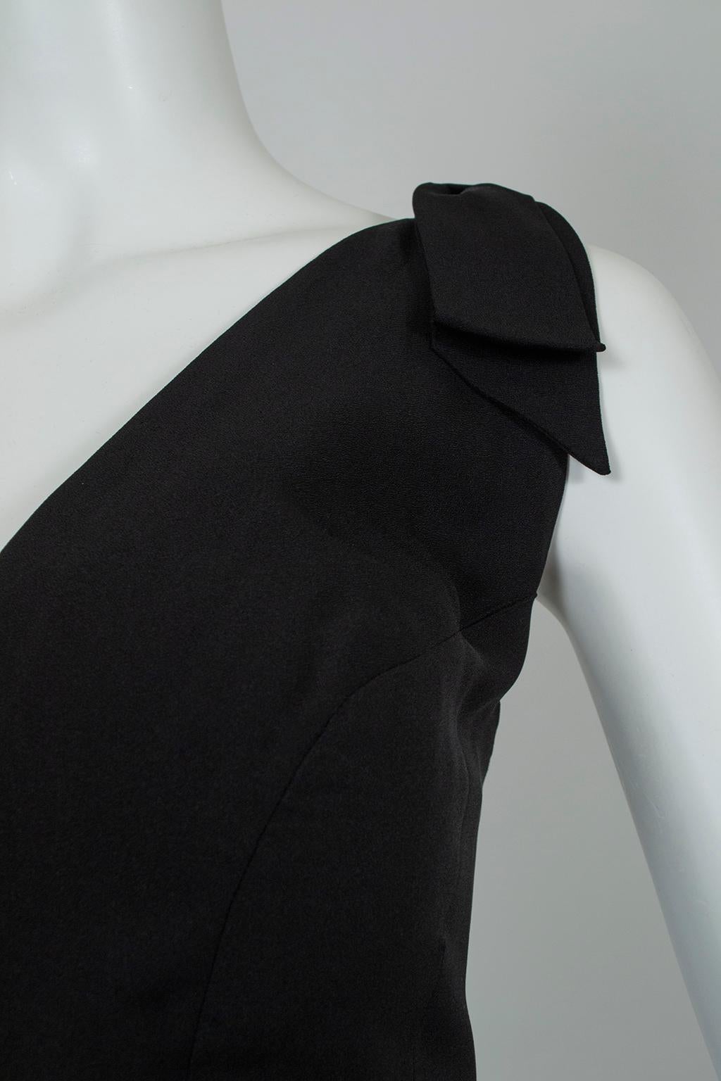 Luis Estévez Black *Larger Size* Knotted Shoulder Plunge-Front Dress - M-L, 1957 For Sale 1