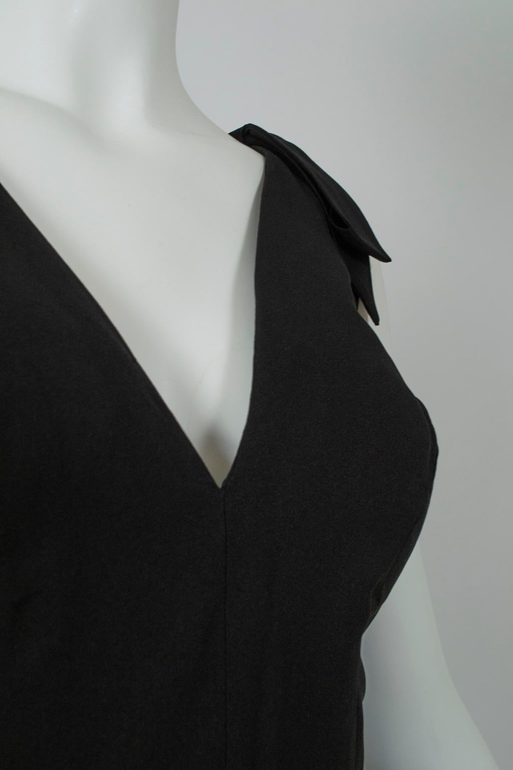 Luis Estévez Black *Larger Size* Knotted Shoulder Plunge-Front Dress - M-L, 1957 For Sale 2