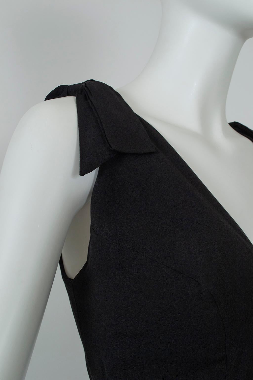 Women's Luis Estévez Black *Larger Size* Knotted Shoulder Plunge-Front Dress - M-L, 1957 For Sale