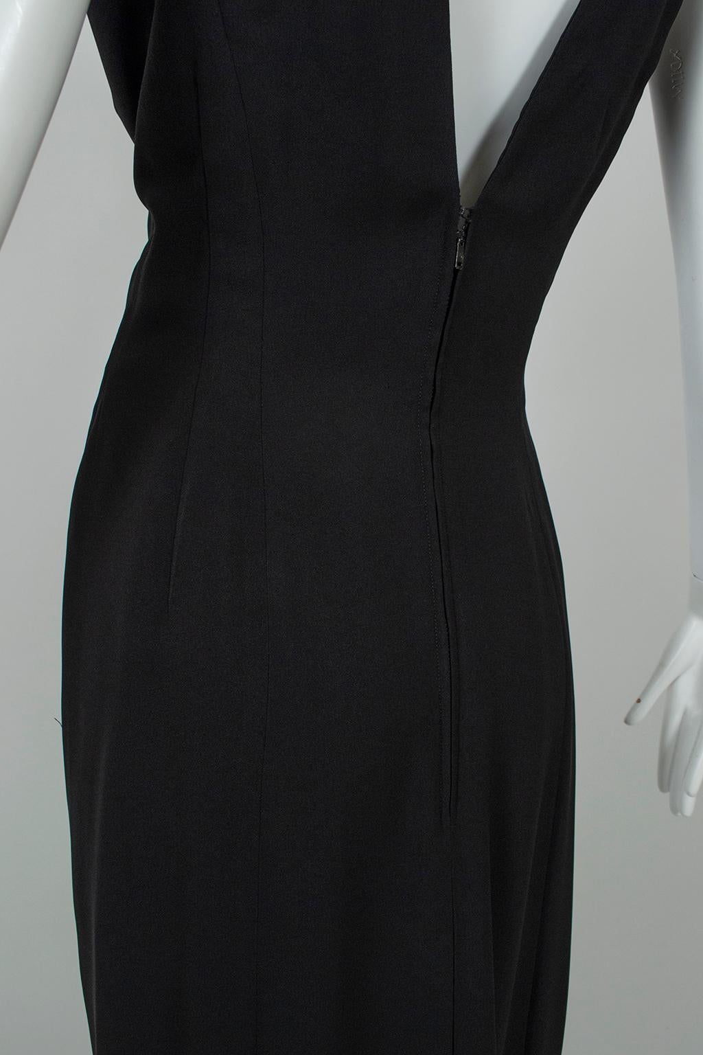 Luis Estévez Black *Larger Size* Knotted Shoulder Plunge-Front Dress - M-L, 1957 For Sale 4