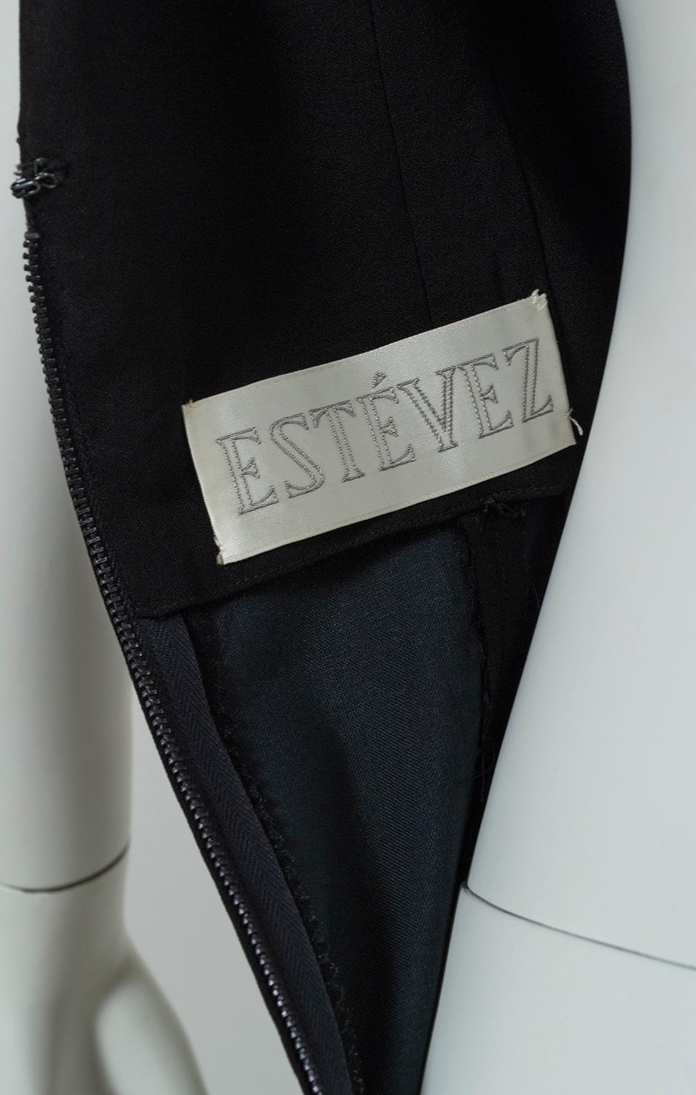Luis Estévez Black *Larger Size* Knotted Shoulder Plunge-Front Dress - M-L, 1957 For Sale 5