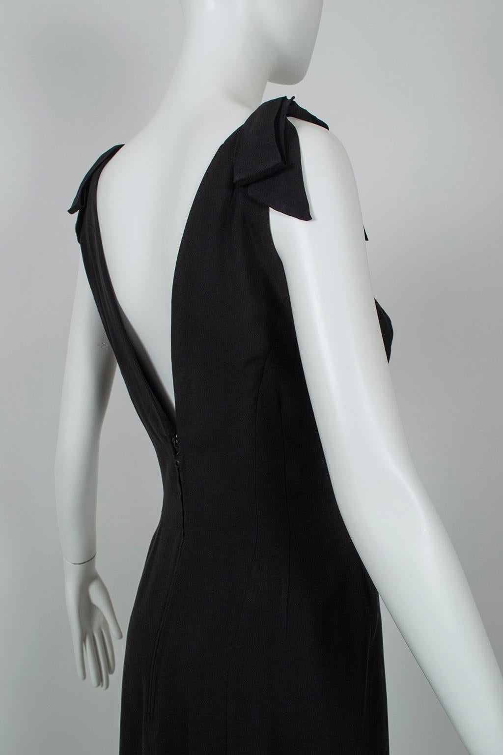 Luis Estévez Black *Larger Size* Knotted Shoulder Plunge-Front Dress - M-L, 1957 In Excellent Condition For Sale In Tucson, AZ