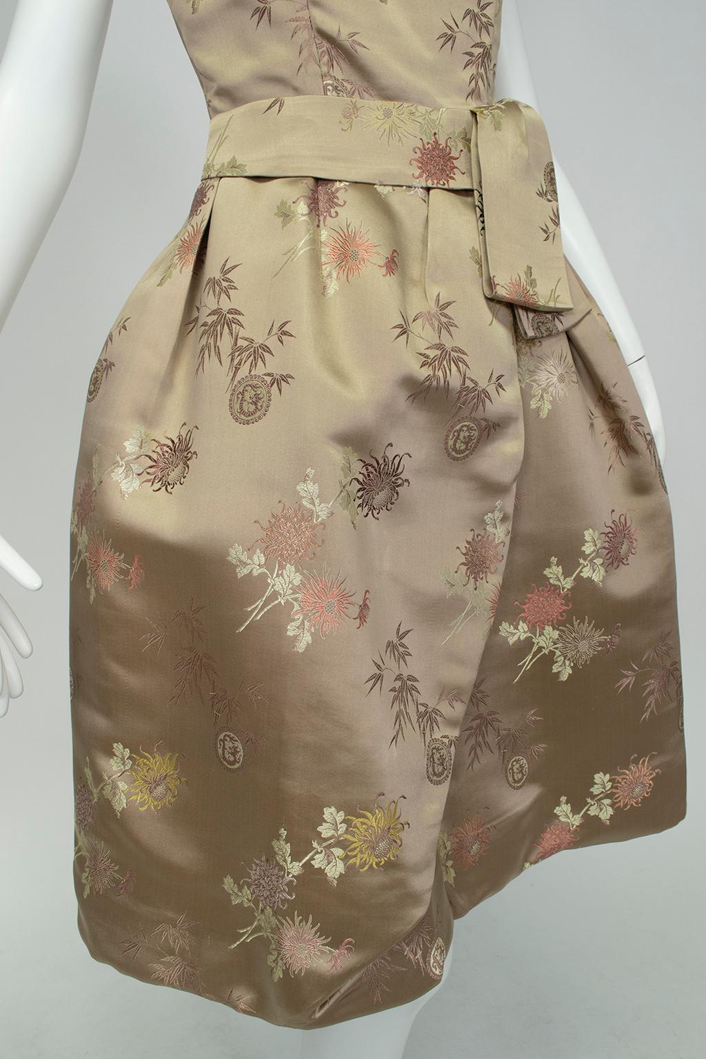 Jacques Cassia Haute Couture Taupe Brocade Corolle Tulip Skirt Dress - S, 1960s For Sale 3
