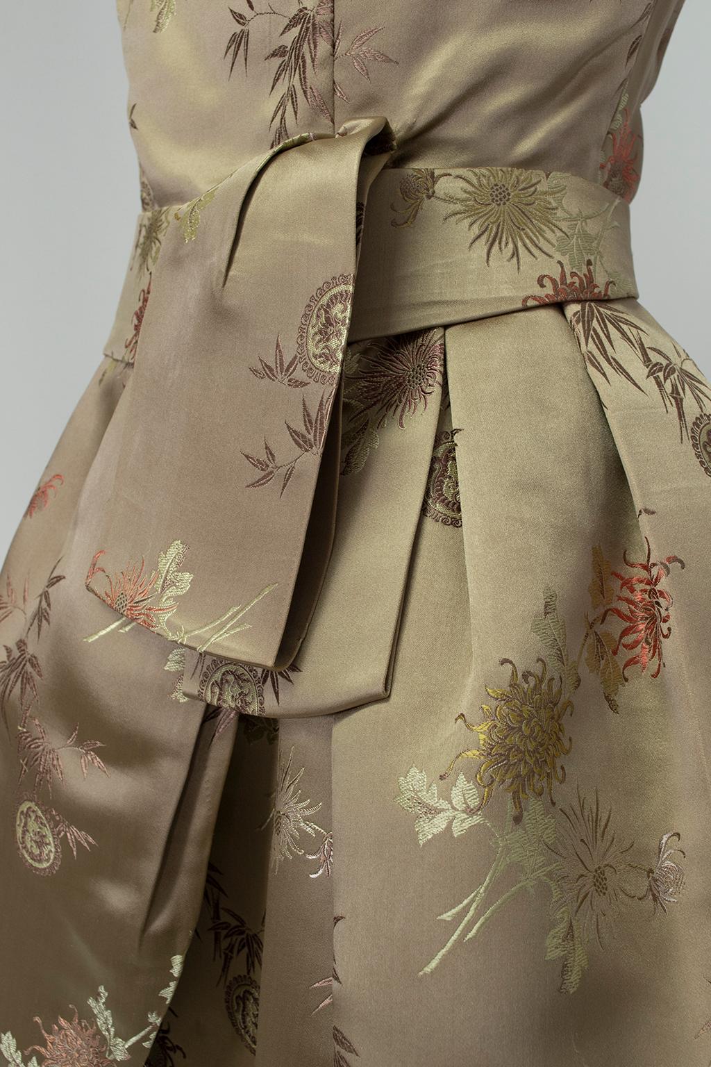 Jacques Cassia Haute Couture Taupe Brocade Corolle Tulip Skirt Dress - S, 1960s For Sale 6