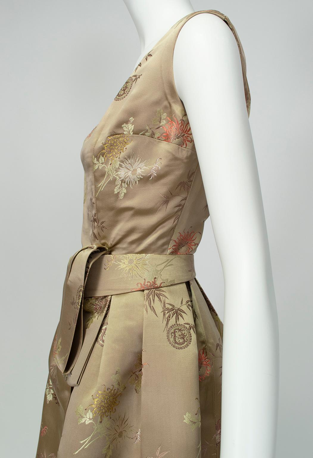 Jacques Cassia Haute Couture Taupe Brocade Corolle Tulip Skirt Dress - S, 1960s For Sale 1