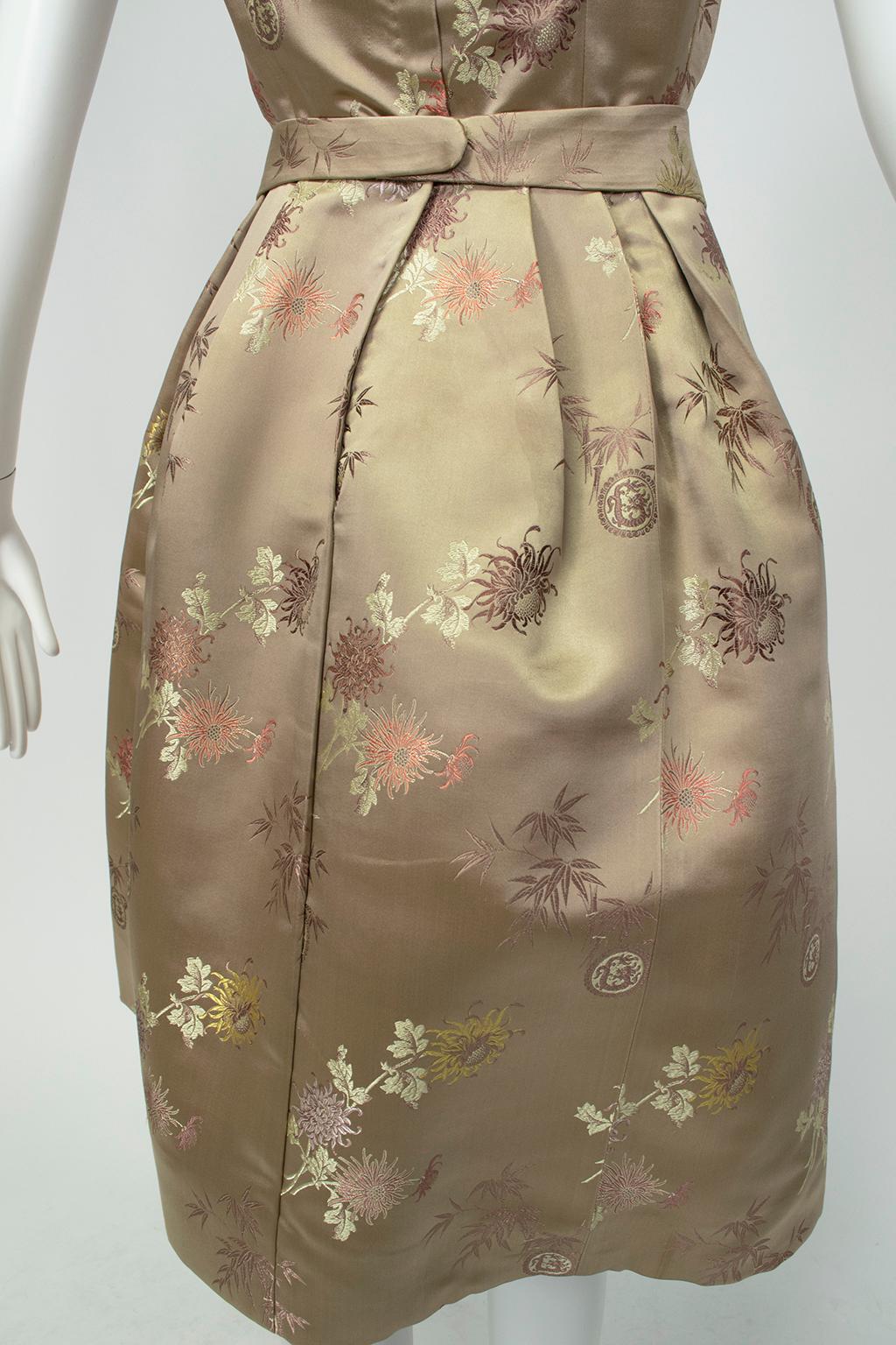Jacques Cassia Haute Couture Taupe Brocade Corolle Tulip Skirt Dress - S, 1960s For Sale 5